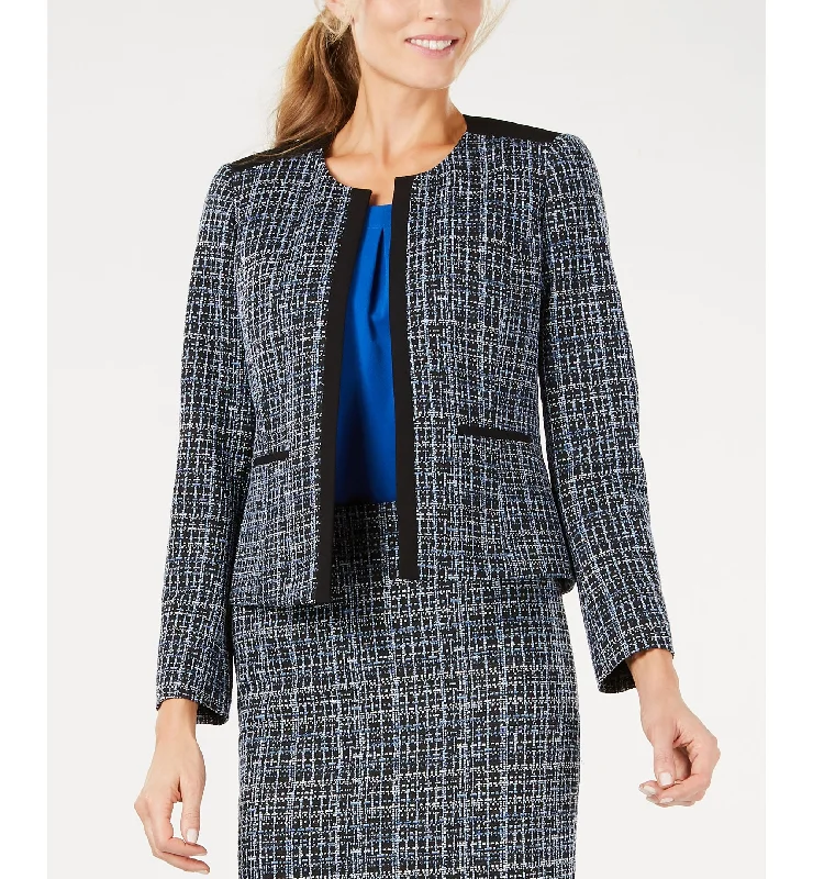 Kasper Open Front Jacquard Jacket Front Pockets Side Pockets Patch Pockets