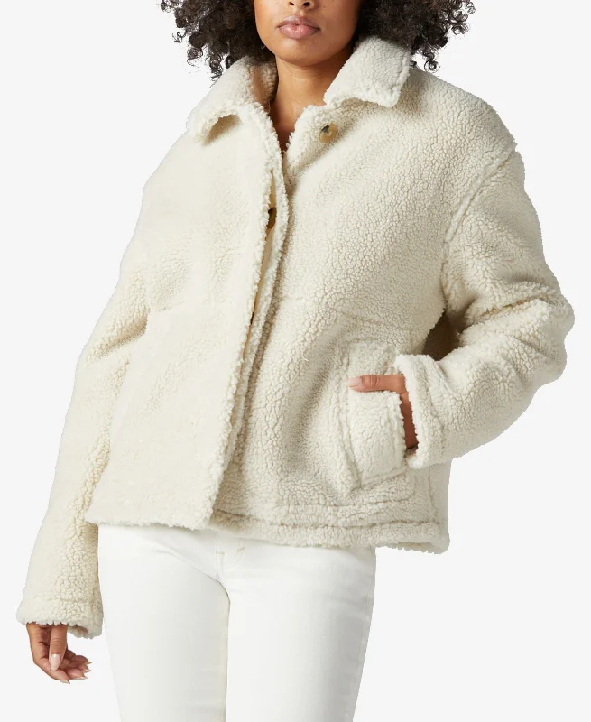 Lucky Brand Shearling Trucker Jacket Zippered Jacket Buttoned Jacket Snapped Jacket