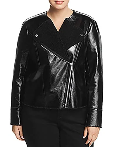 MICHAEL Michael Kors Plus Size Leather Jacket with Faux-Shearling Trim (Black, 0X) Notch Collar Jacket Peter Pan Collar Jacket Cowl Neck Jacket MICHAEL Michael Kors Plus Size Leather Jacket with Faux-Shearling Trim (Black, 0X) Notch Collar Jacket Peter Pan Collar Jacket Cowl Neck Jacket