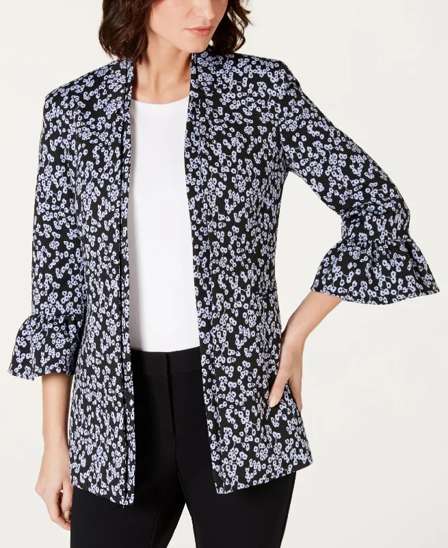 Nine West Ruffled Bell Sleeve Jacket Satin Jacket Silk Jacket Chiffon Jacket