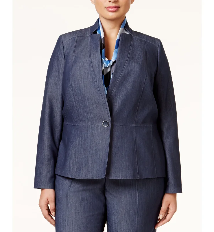 Nine West Womens Plus Size Denim Jacket Welt Pockets Slit Pockets Flap Pockets