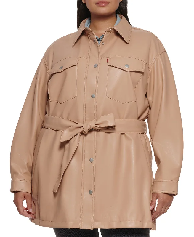 Trendy Plus Size Belted Jacket Knit Jacket Woven Jacket Fleece Jacket