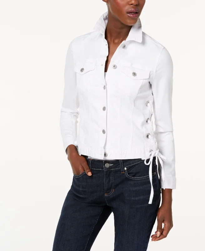 Vince Camuto Lace Up Denim Jacket Ribbed Jacket Pleated Jacket Ruffled Jacket