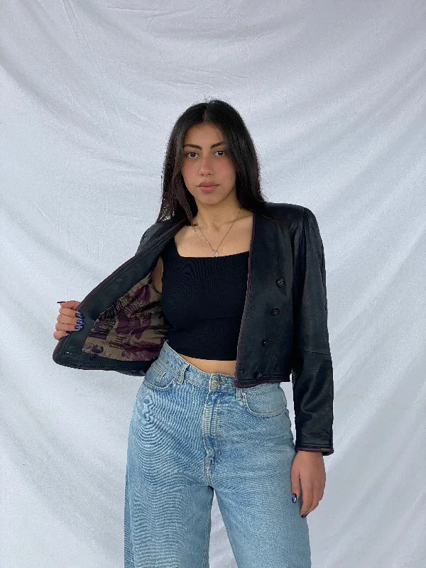 Vintage Cropped Leather Jacket Plaid Jacket Tartan Jacket Houndstooth Jacket