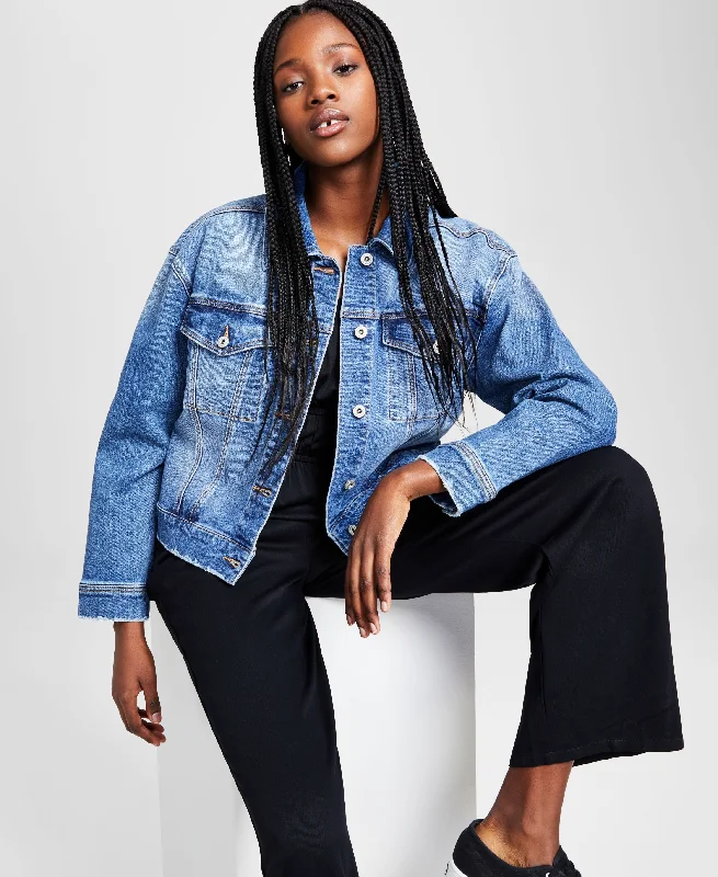 Women's Boxy Denim Jacket Oversized Jacket Tailored Jacket Straight Jacket