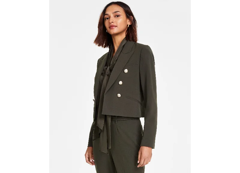 Women's Cropped Bi-Stretch Notch-Lapel Jacket Hoodie Zip-Up Jacket Button-Up Jacket