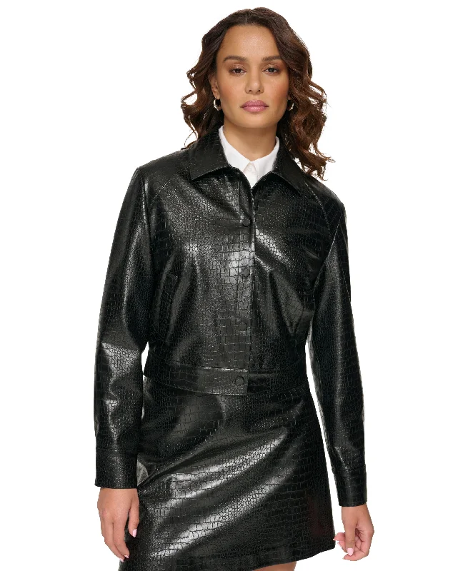 Women's Embossed Cropped Jacket Satin Jacket Silk Jacket Chiffon Jacket