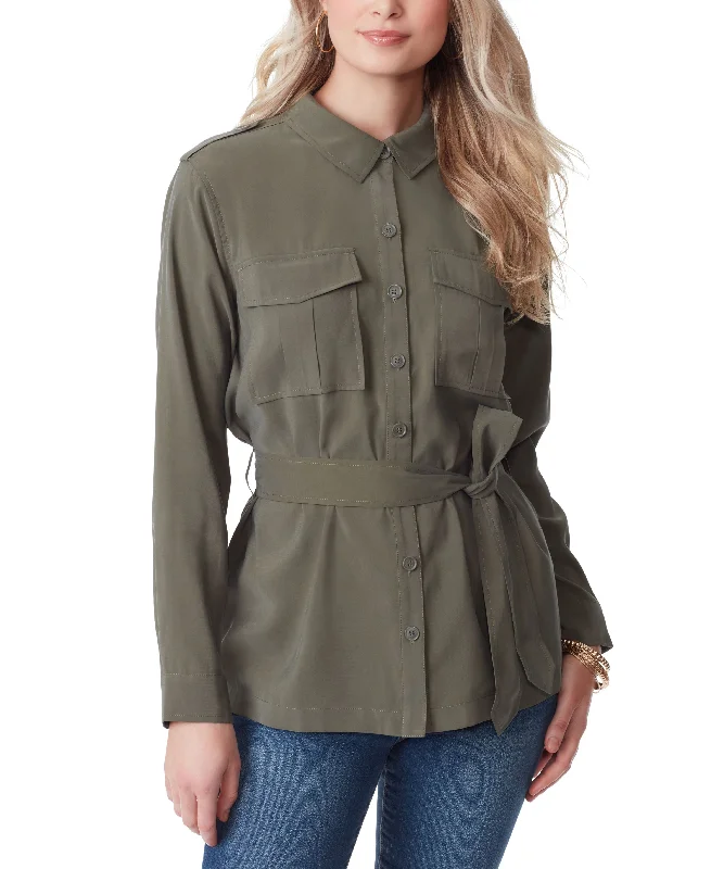 Women's Jessa Button-Down Tie-Front Safari Jacket Anorak Shell Jacket Lightweight Jacket