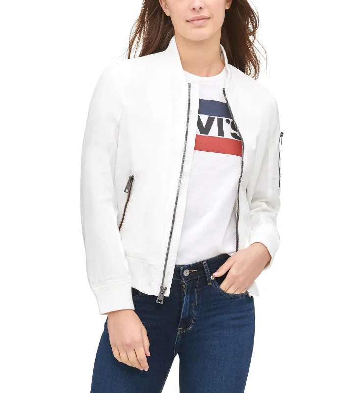 Women's Lightweight Zip-Detail Bomber Jacket Boat Neck Shawl Collar Notched Collar