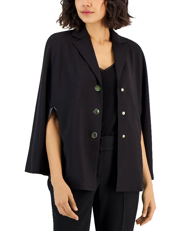 Women's Notch-Collar Cape-Sleeve Jacket Front Pockets Side Pockets Patch Pockets