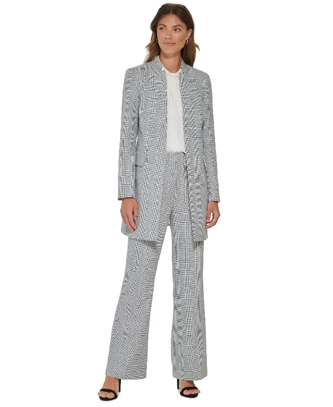 Women's Star Collar Glen Plaid Topper Jacket A-Line Jacket Boat Neck Shawl Collar