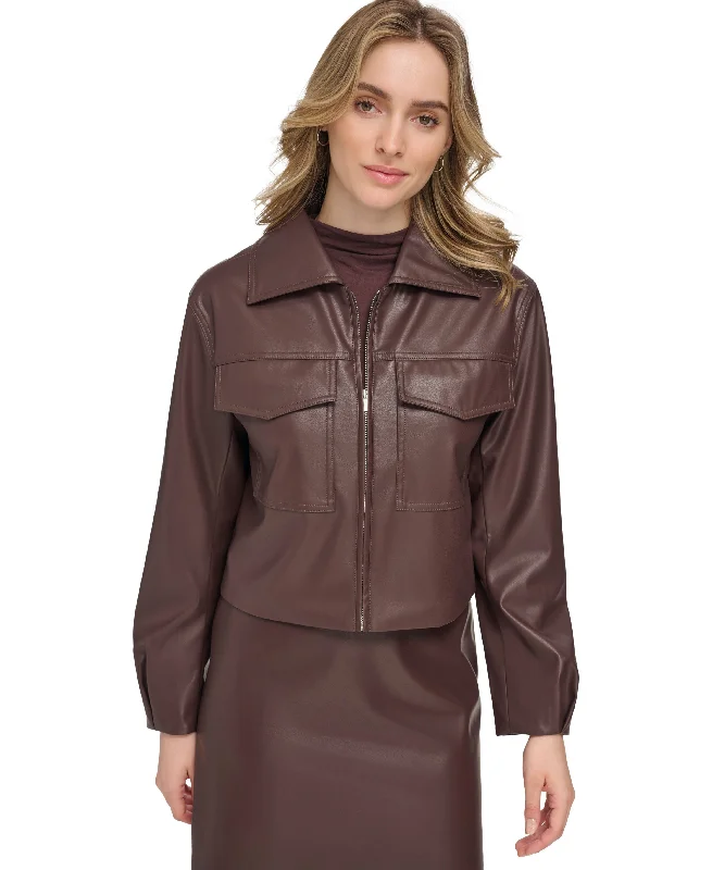 Women's X-Fit Faux-Leather Zip-Front Jacket Zippered Front Buttoned Front Snap Front Women's X-Fit Faux-Leather Zip-Front Jacket Zippered Front Buttoned Front Snap Front