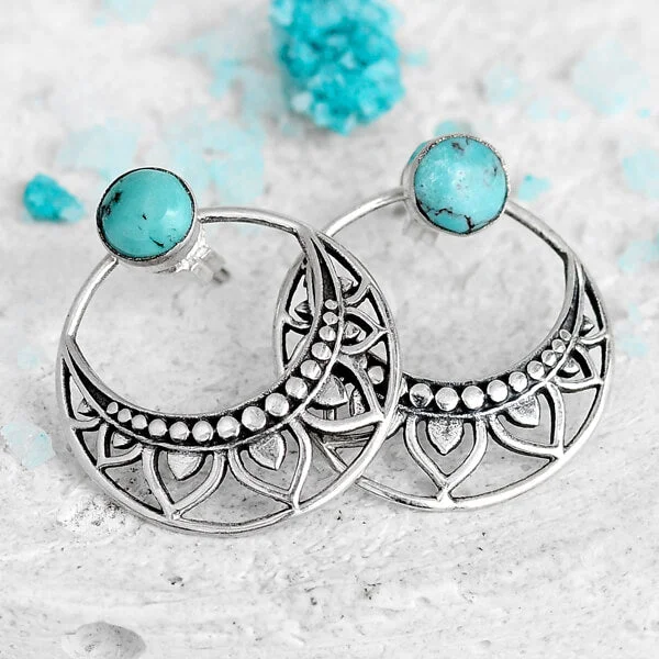 Boho Turquoise Ear Jacket Earrings Sterling Silver Fleece Jacket Down Jacket Parka