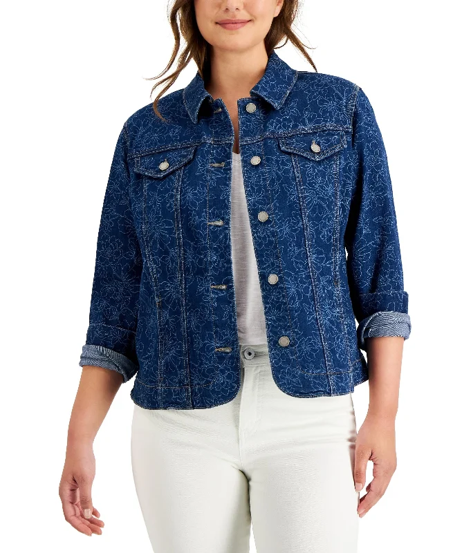 Charter Club Womens Floral Print Denim Jacket Jersey Jacket Tulle Jacket Batik Jacket Charter Club Womens Floral Print Denim Jacket Jersey Jacket Tulle Jacket Batik Jacket