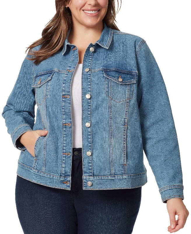 Gloria Vanderbilt Trendy Plus Size Amanda Denim Jacket Welt Pockets Slit Pockets Flap Pockets