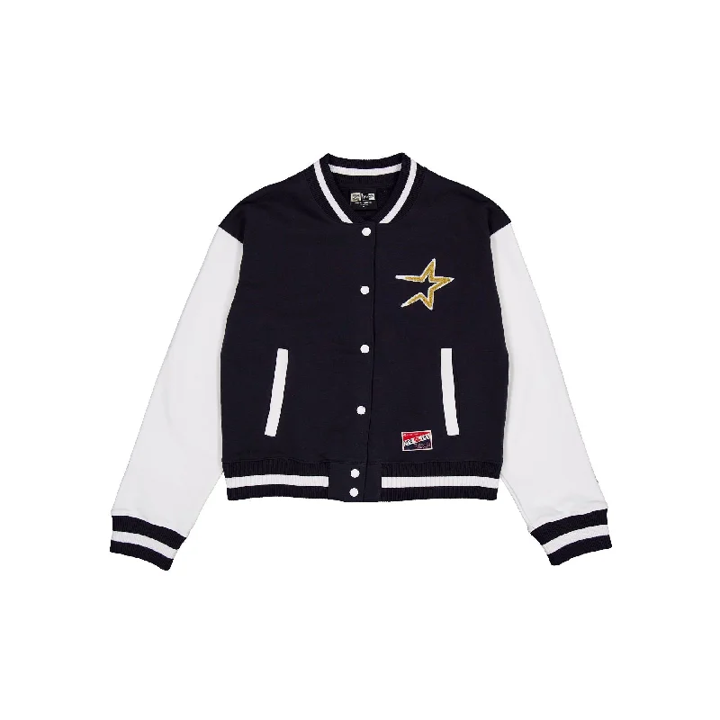 Houston Astros Throwback Fleece Women's Jacket Zippered Front Buttoned Front Snap Front Houston Astros Throwback Fleece Women's Jacket Zippered Front Buttoned Front Snap Front