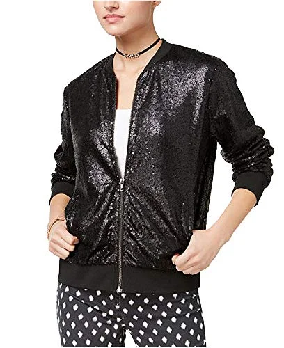 Juniors' Sequinned Bomber Jacket Wool Jacket Cashmere Jacket Tweed Jacket