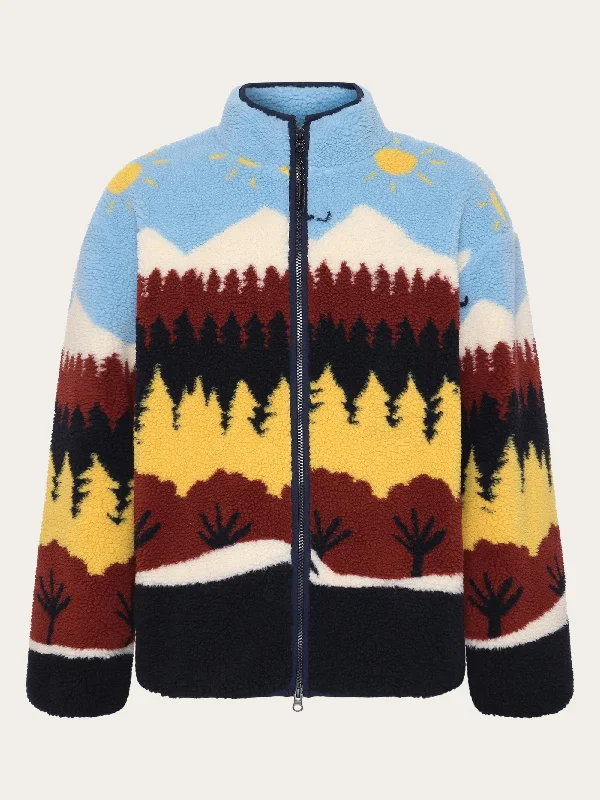 Loose Fair Isle teddy jacket - GRS/Vegan - Multi color AOP Oversized Jacket Tailored Jacket Straight Jacket Loose Fair Isle teddy jacket - GRS/Vegan - Multi color AOP Oversized Jacket Tailored Jacket Straight Jacket