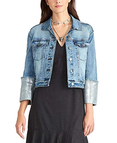 Metallic-Cuff Denim Jacket Print Jacket Jacquard Jacket Patchwork Jacket