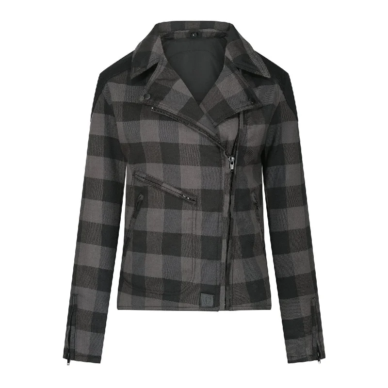 MotoGirl Jessie Flannel Jacket in Grey Front Pockets Side Pockets Patch Pockets