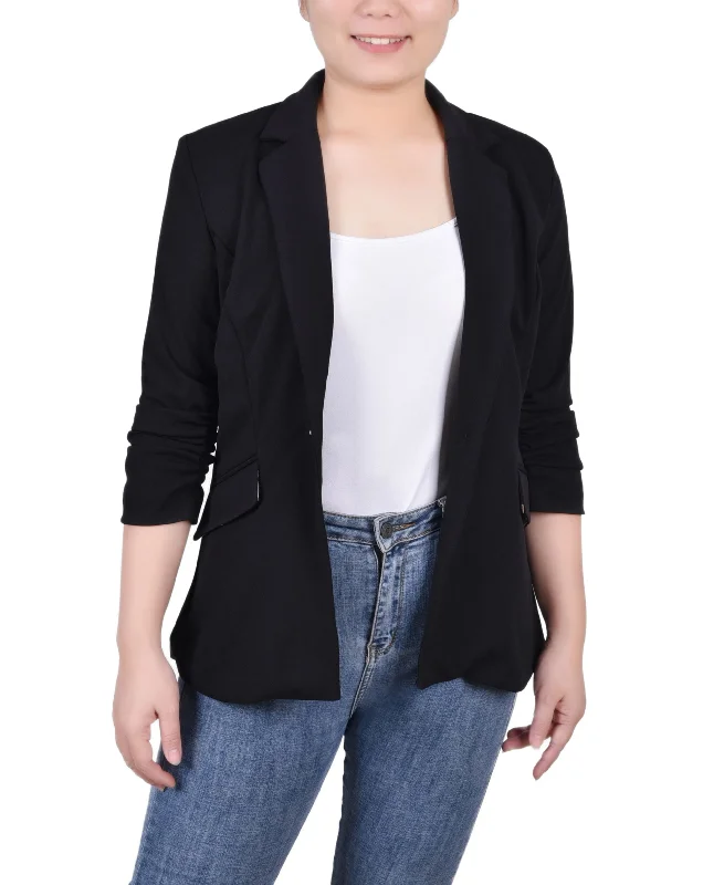 Women's 3/4 Rouched Sleeve Crepe Jacket Satin Jacket Silk Jacket Chiffon Jacket