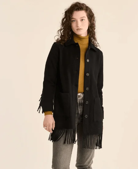 Pendleton Women's Jolene Wool Fringed Jacket Front Pockets Side Pockets Patch Pockets Pendleton Women's Jolene Wool Fringed Jacket Front Pockets Side Pockets Patch Pockets
