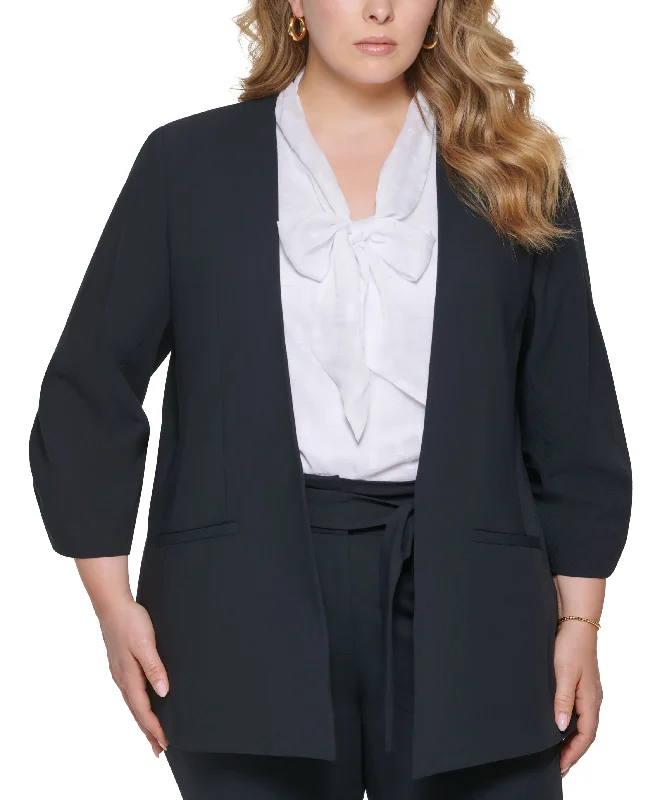 Plus Size Collarless 3/4-Sleeve Jacket Notch Collar Jacket Peter Pan Collar Jacket Cowl Neck Jacket Plus Size Collarless 3/4-Sleeve Jacket Notch Collar Jacket Peter Pan Collar Jacket Cowl Neck Jacket