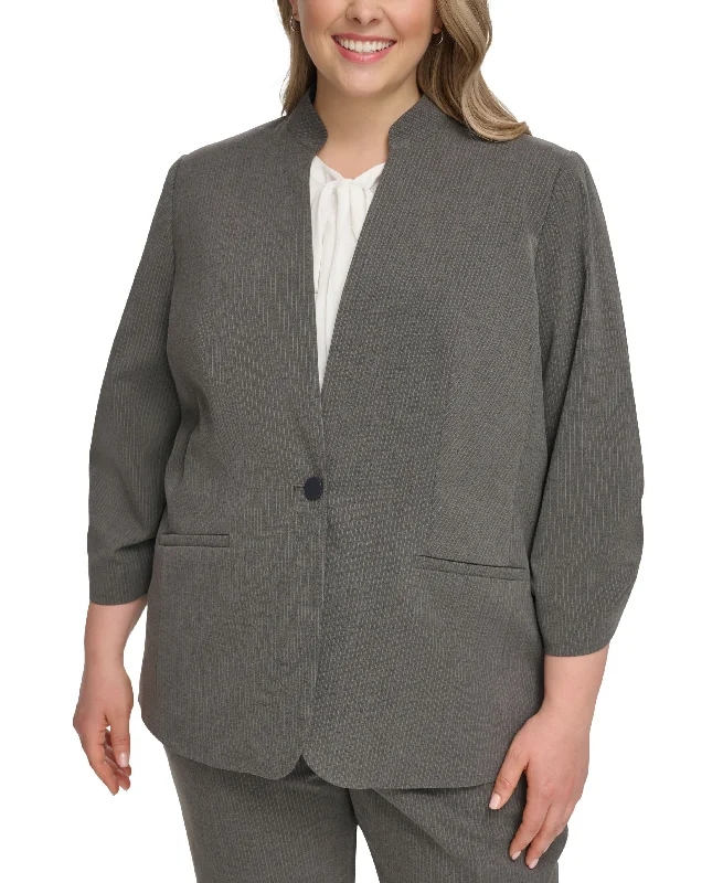 Plus Size Pinstriped One-Button Jacket V-Neck Jacket Boat Neck Jacket Square Neck Jacket Plus Size Pinstriped One-Button Jacket V-Neck Jacket Boat Neck Jacket Square Neck Jacket