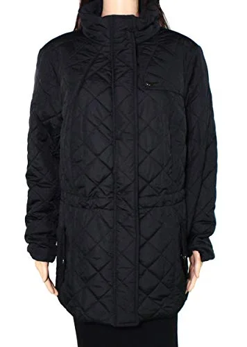 Plus Size Quilted Zip-Front Jacket Welt Pockets Slit Pockets Flap Pockets