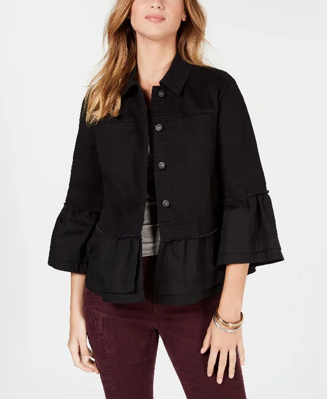 Style & Co Ruffled Denim Jacket Jacket Blazer Coat