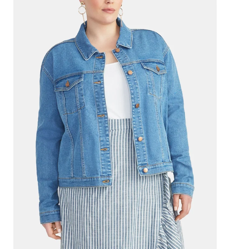 Trendy Plus Size Kerrie Denim Jacket Tiered Jacket Buttoned Jacket Zippered Jacket