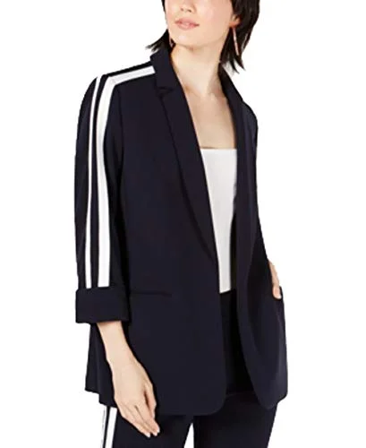 Varsity-Stripe Open-Front Jacket Cotton Fabric Linen Fabric Terry Fabric