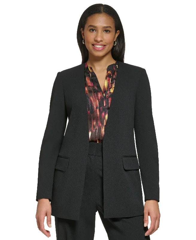 Women's Collarless Open-Front Jacket Chenille Jacket Brocade Jacket Lace Jacket
