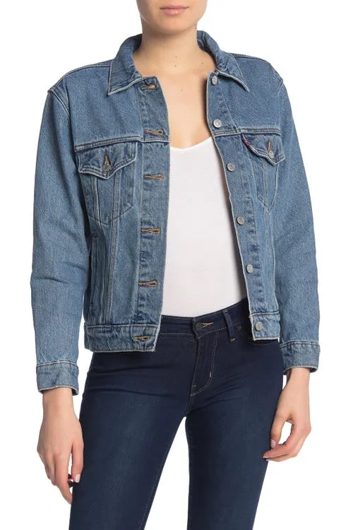 Women's Ex-Boyfriend Cotton Denim Trucker Jacket Oversized Jacket Tailored Jacket Straight Jacket Women's Ex-Boyfriend Cotton Denim Trucker Jacket Oversized Jacket Tailored Jacket Straight Jacket
