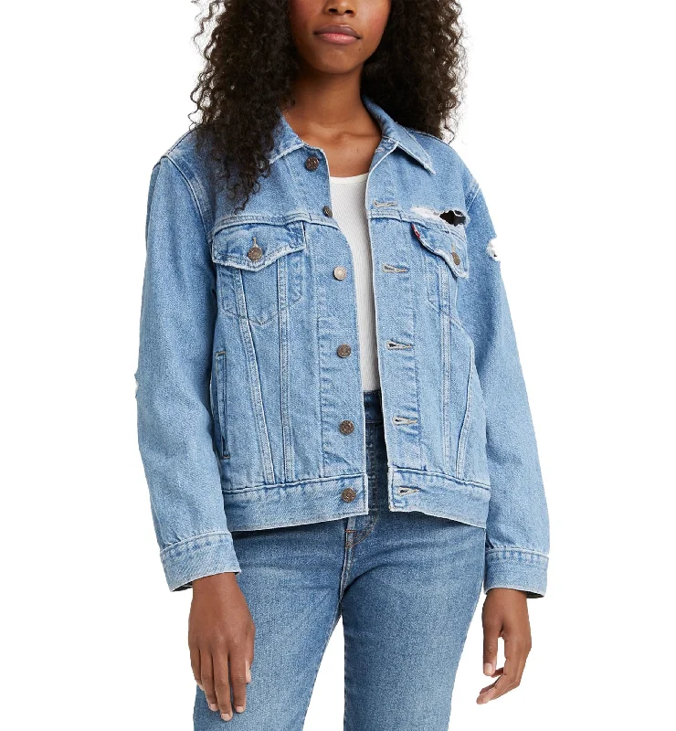 Women's Ex-Boyfriend Cotton Denim Trucker Jacket Fleece Jacket Down Jacket Parka