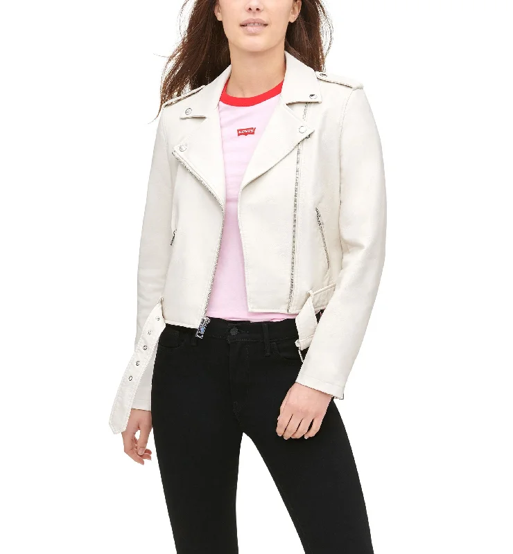 Women's Faux-Leather Belted Hem Moto Jacket Trench Coat Raincoat Waterproof Jacket