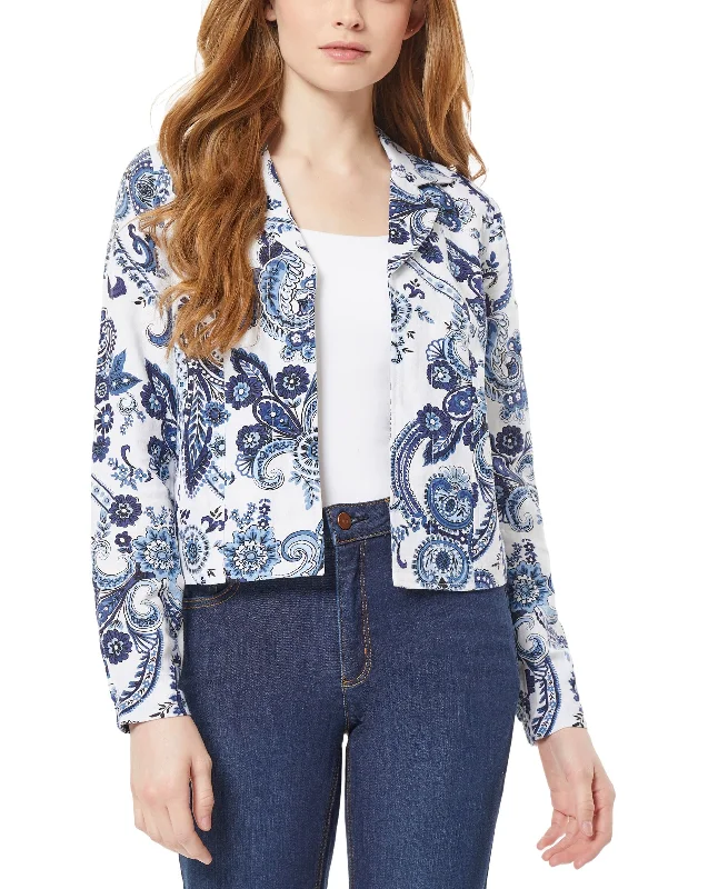 Women's Notch Collar No Closure Jacket with Back Elastic Striped Jacket Polka Dot Jacket Floral Jacket Women's Notch Collar No Closure Jacket with Back Elastic Striped Jacket Polka Dot Jacket Floral Jacket