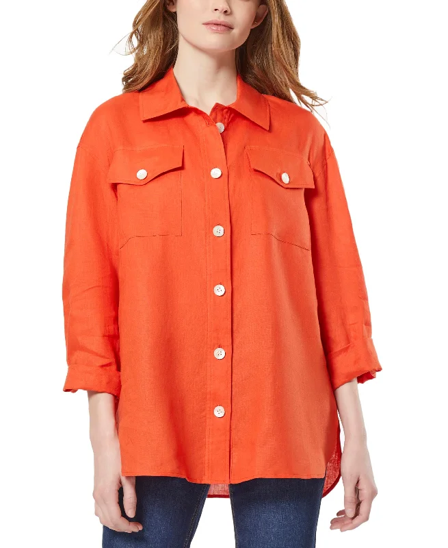 Womens Shacket With Rolled Tab Jacket Hoodie Zip-Up Jacket Button-Up Jacket