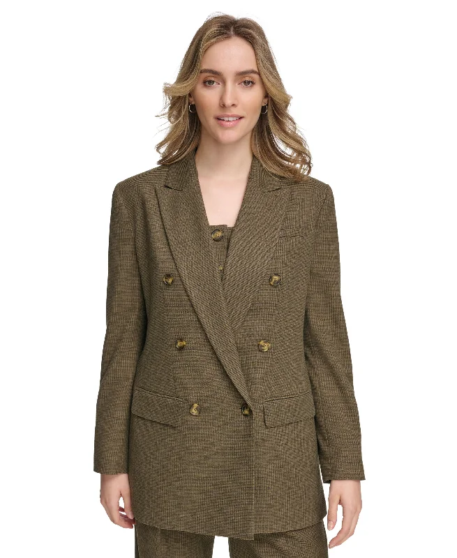 Women's X-Fit Double-Breasted Houndstooth Jacket Front Pockets Side Pockets Patch Pockets Women's X-Fit Double-Breasted Houndstooth Jacket Front Pockets Side Pockets Patch Pockets