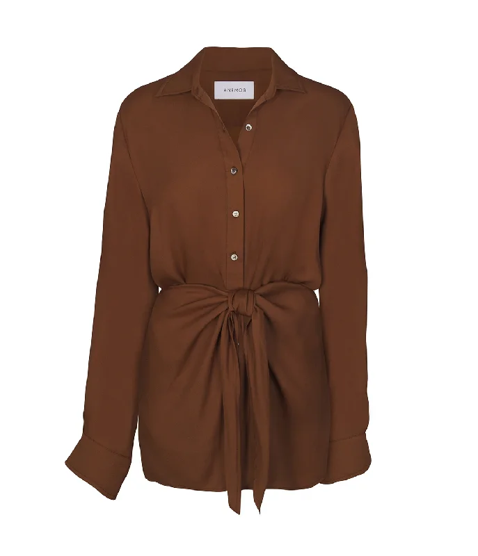 LA Cupro Wrap Silk Mini Dress in Tawny Elegant Silk Mini Dress