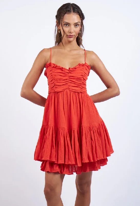 Barcelona Mini Dress-Tomato Modern Satin Mini Dress