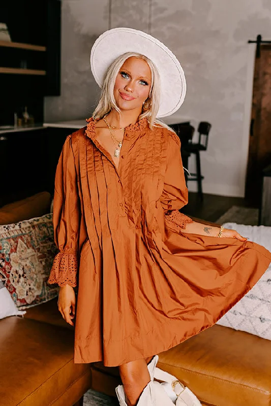 Caramel Kisses Pleated Mini Dress in Cinnamon Classic Floral Mini Dress