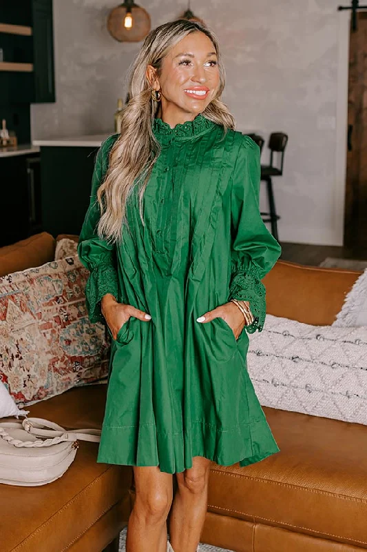 Caramel Kisses Pleated Mini Dress in Hunter Green Stylish Sweetheart Mini Dress