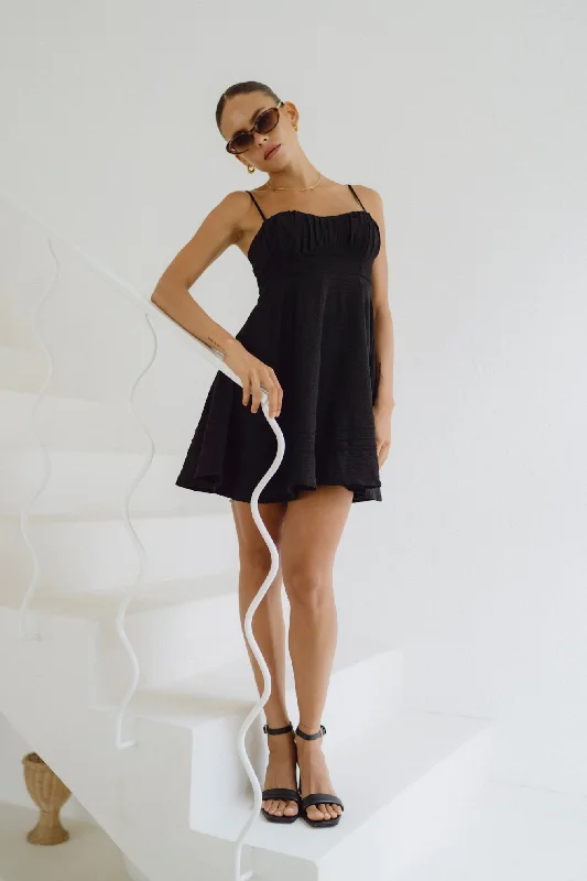 Charli Black Pleated Mini Dress Comfortable Fit-and-Flare Mini Dress