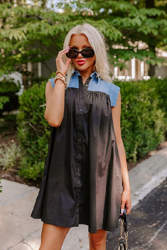 City Dream Mini Dress in Black Stylish Short-Sleeve Mini Dress