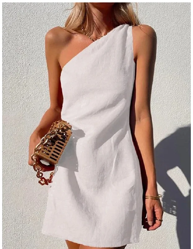 Oblique Shoulder Mini Dress Cozy Wraparound Mini Dress