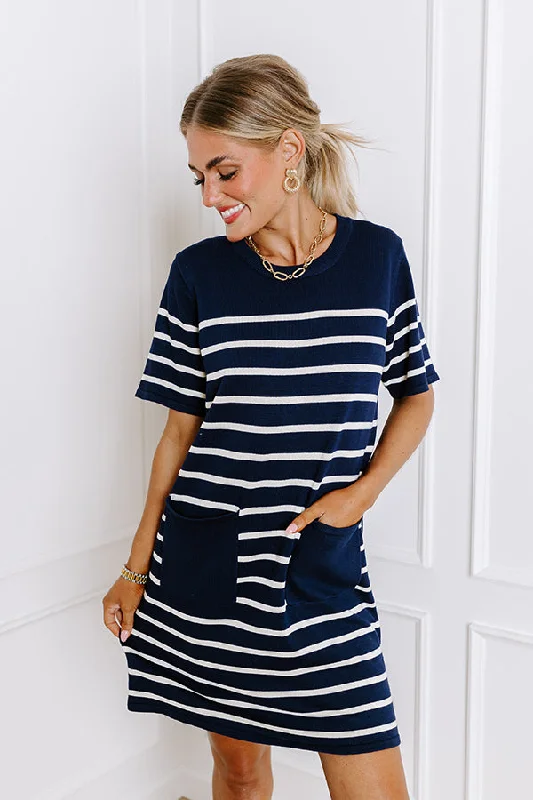Country Club Charm Stripe Mini Dress in Navy Trendy Cut-Out Mini Dress