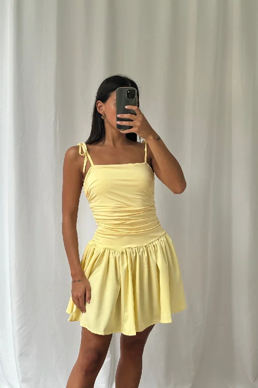 Destiny Mini Dress Lemon Stylish Spaghetti Strap Mini Dress