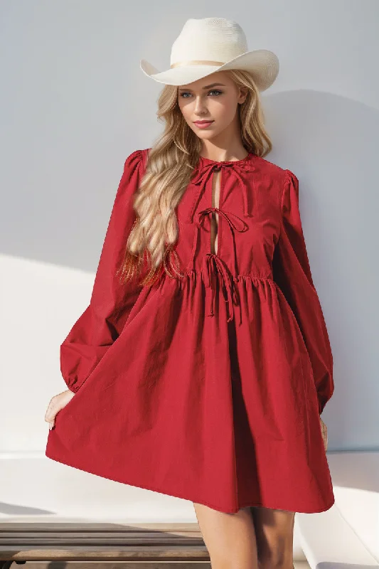 Double Take Christmas Front Tied Long Sleeve Mini Dress Chic Tropical Mini Dress