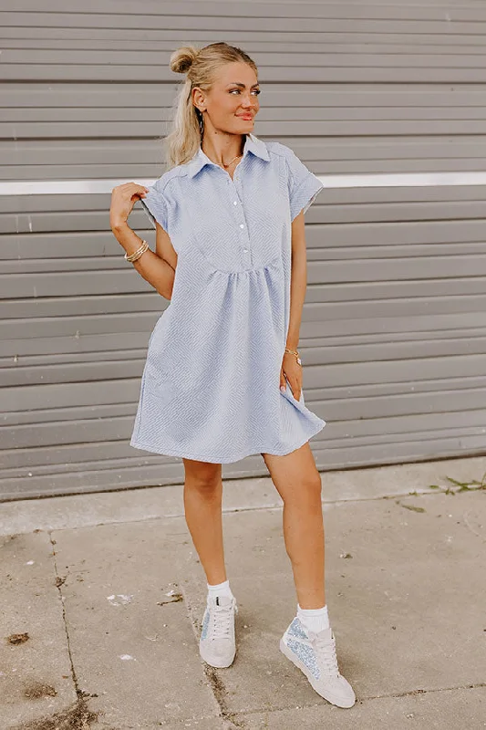 Downtown Dallas Mini Dress in Sky Blue Classic White Mini Dress